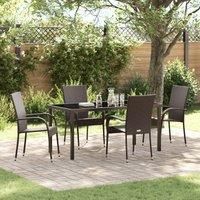 5 Piece Garden Dining Set Brown Poly Rattan