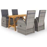 5 Piece Garden Dining Set with Cushions Grey Poly Rattan
