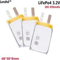 NEW LiFePO4 3.2V 20C Lithium iron phosphate battery 850mAh For turbojet engine cell with high rate 803048 48*30*8mm