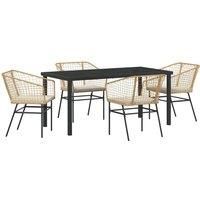 5 Piece Garden Dining Set with Cushions Brown Poly Rattan