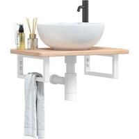 Basin Shelf Wall Mounted Steel and Solid Wood Oak