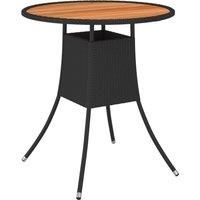 Garden Dining Table Black 70 cm Poly Rattan and Solid Acacia Wood