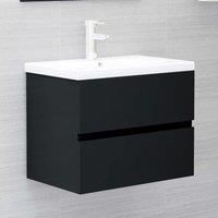 Sink Cabinet with Built-in Basin Black Engineered Wood