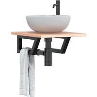 Basin Shelf Wall Mounted Steel and Solid Wood Oak