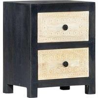 Hand Carved Bedside Cabinet Grey 40x30x50 cm Solid Mango Wood