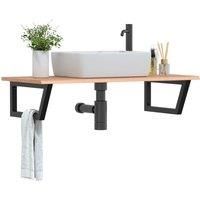 Basin Shelf Wall Mounted Steel and Solid Wood Oak