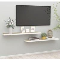 Floating Wall Shelves 2 pcs Oak and White 120x23.5x3.8 cm MDF