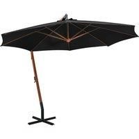 Hanging Parasol with Pole Black 3.5x2.9 m Solid Fir Wood