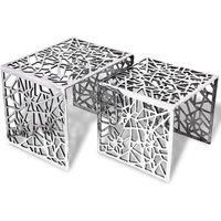 Two Piece Side Tables Square Aluminium Silver