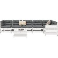 7 Piece Garden Sofa Set White Solid Wood Pine
