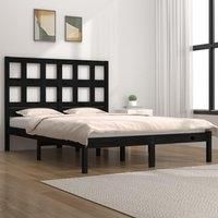 Bed Frame Black Solid Wood Pine 140x190 cm