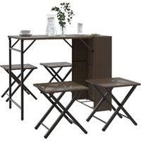 5 Piece Garden Dining Set Foldable Brown Poly Rattan