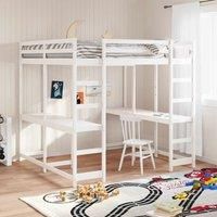Loft Bed with Desk and Ladder White 160x200 cm Solid Wood Pine