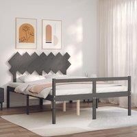 Bed Frame with Headboard Grey 140x190 cm Solid Wood