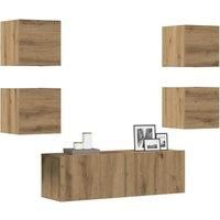 5 Piece TV Cabinet Set Wall-mounted Artisan Oak Engineered Wood