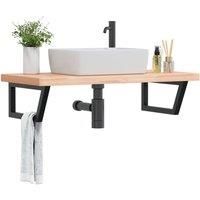 Basin Shelf Wall Mounted Steel and Solid Wood Beech