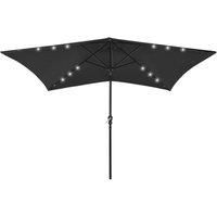 Parasol with LEDs and Steel Pole Black 2x3 m