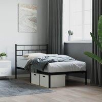 Metal Bed Frame with Headboard Black 90x200 cm