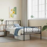 Metal Bed Frame with Headboard and Footboard Black 100x190 cm