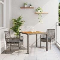 3 Piece Garden Dining Set with Cushions Grey Poly Rattan