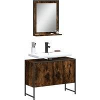 2 Piece Bathroom Cabinet Set Smoked Oak Engineered Wood
