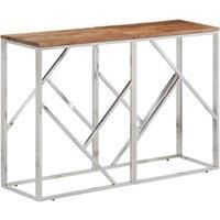Console Table Silver Stainless Steel and Solid Wood Acacia