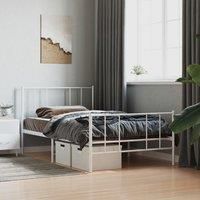 Metal Bed Frame with Headboard and Footboard White 100x190 cm