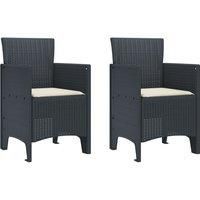 Garden Chair Set of 2 Anthracite, Cream white Plastic Rattan