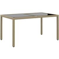 Garden Table 150x90x75 cm Tempered Glass and Poly Rattan Beige