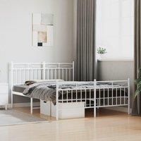 Metal Bed Frame with Headboard and Footboard White 140x190 cm