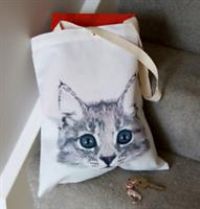 Grey Cat Face Brown Canvas Tote Bag Shopping Handbag Reusable Shopper Cat Lovers