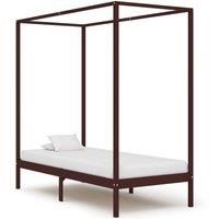 Canopy Bed Frame Dark Brown Solid Pine Wood 90x200 cm