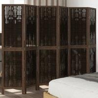 Room Divider 6 Panels Dark Brown Solid Wood Paulownia