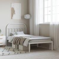 Metal Bed Frame with Headboard White 100x200 cm