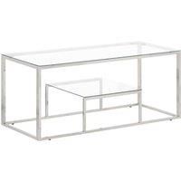 Coffee Table Silver Stainless Steel and Tempered Glass