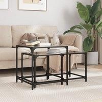 Nesting Coffee Tables 2 pcs with Black Glass Top Steel