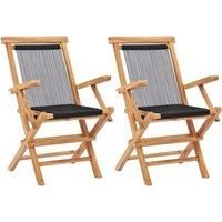 Folding Garden Chairs 2 pcs Solid Teak Wood and Rope