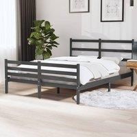 Bed Frame Grey Solid Wood Pine 135x190 cm Double