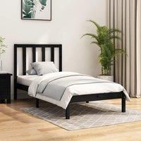 Bed Frame Black Solid Wood Pine 100x200 cm