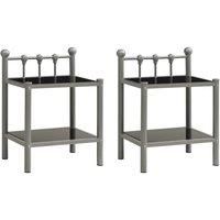 Bedside Cabinets 2 pcs Grey and Black Metal and Glass