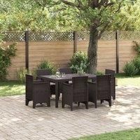 7 Piece Garden Dining Set with Cushions Brown Poly Rattan