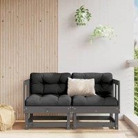 Corner Sofas with Cushions 2 pcs Grey Solid Wood Pine