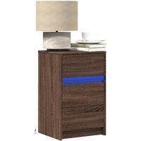 Bedside Cabinet with LED Lights Brown Oak Engineered Wood