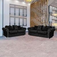 Ashona Plus Velvet Corner & 3+2 Seated Sofa Set in 4 Colors - Black 3+2