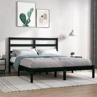 Bed Frame Black Solid Wood Pine 140x190 cm