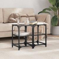 Coffee Tables with Black Glass Top 2 pcs 30x30x45 cm Steel