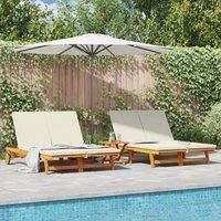 Double Sun Lounger with Wheels and Cushion - Solid Acacia Wood