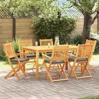 Folding Garden Chairs with Grey Cushion 6pcs Solid Acacia Wood