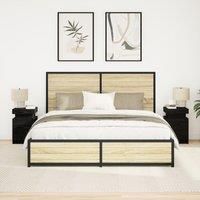 Bedside Cabinet with LED Lights 2 pcs Black Oak 35x39x55 cm