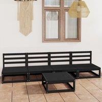 5 Piece Garden Lounge Set Black Solid Pinewood